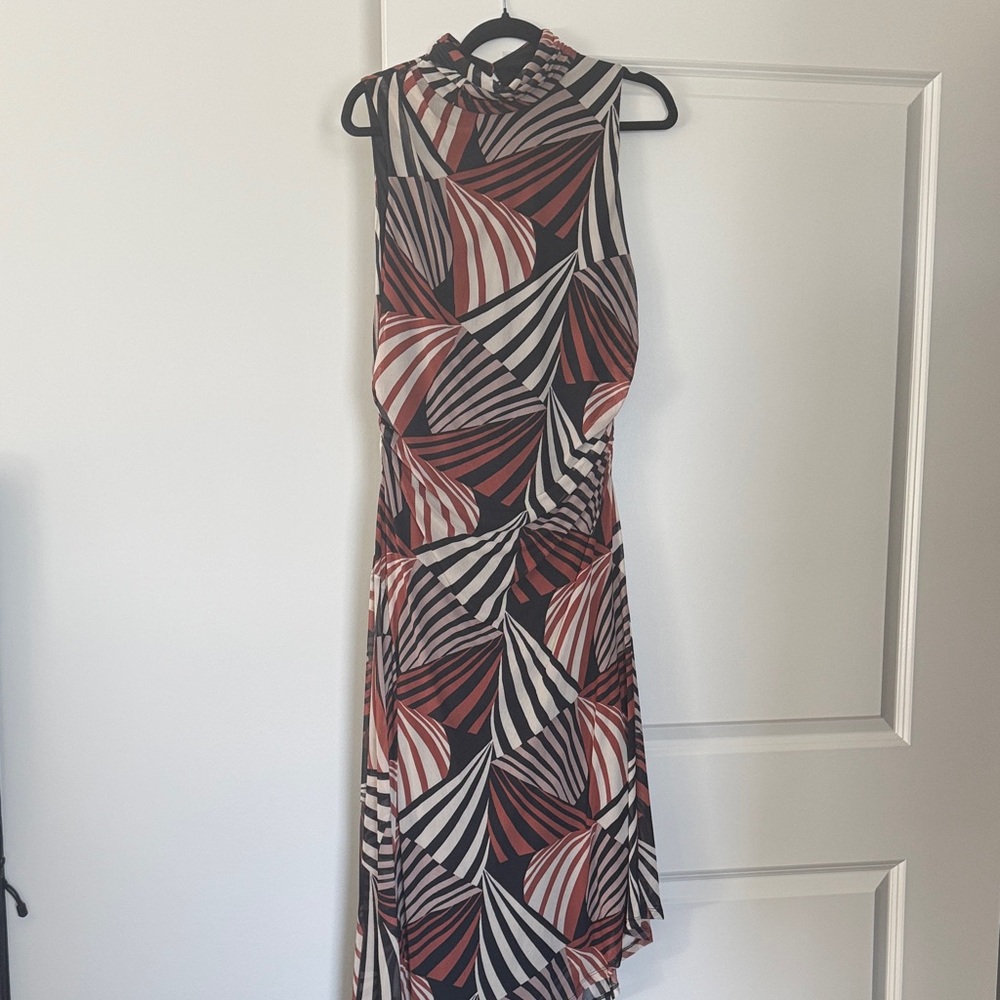 Taylor Geometric Mesh Black and Brown High Low Dress